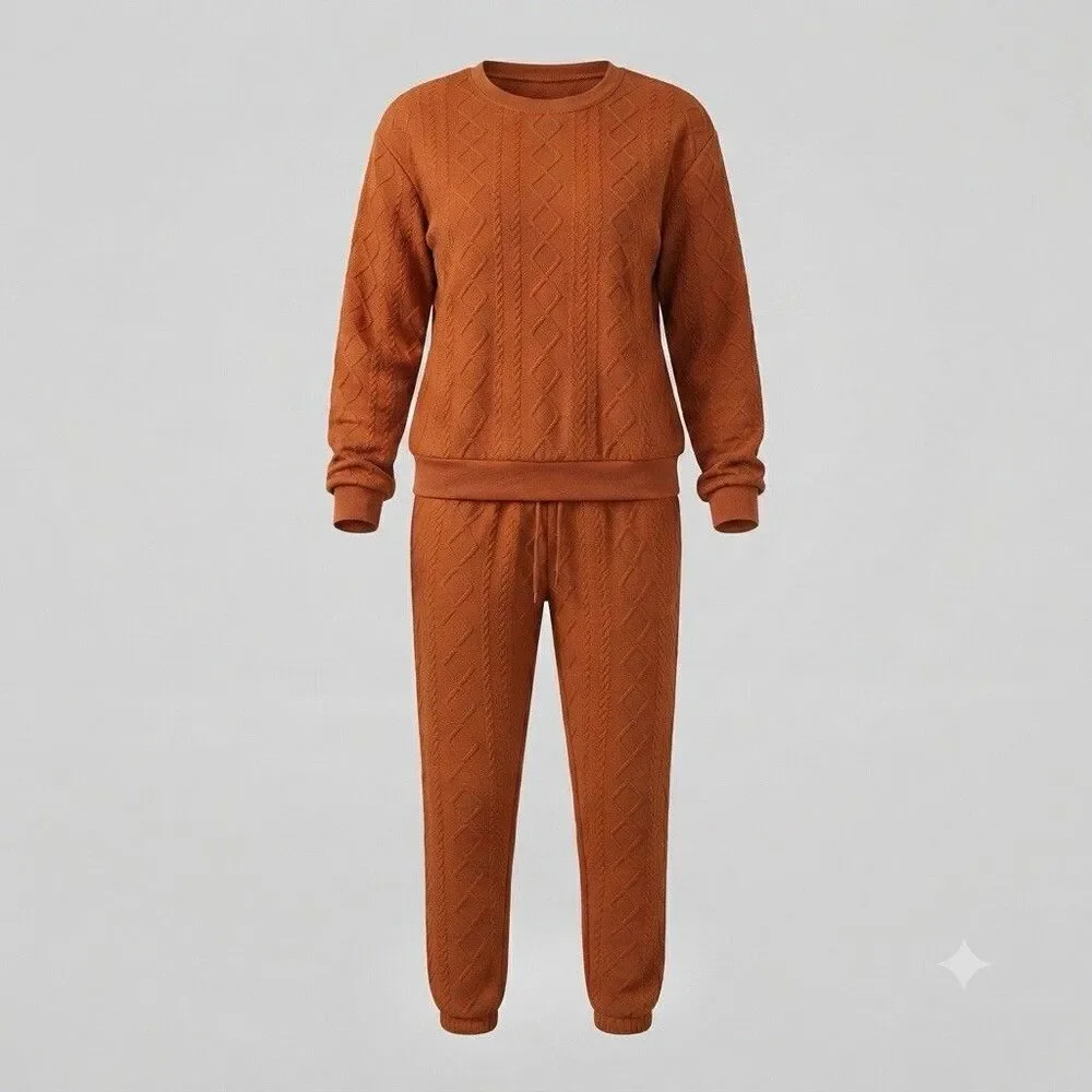 WCQ Women's 2-Piece Loungewear Set Rust Orange Textured Sweatshirt & Joggers XL